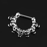 Maxbell 1pc Silver Stainless Steel 16g 1.2mm Skull Septum Clicker Nose Ring Piercing