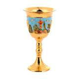 Maxbell Vintage Medieval Goblet Sturdy Pattern Drinking Glass for Blessing Party Bar light blue