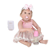 Maxbell 56cm Adorable Silicone Princess Reborn Doll Model in Pink Braces Dress Outfit Accessories - Aladdin Shoppers