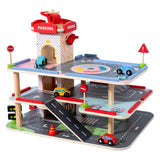Maxbell Wooden Car Garage Playset 3 Level Race Car Toy for Kids Age 3 4 5 6 Year Old