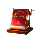 Maxbell 2025 Desk Calendar Hand Cranked Mechanical Calendar for Office New Year Home red