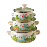 Maxbell 3 Pieces Enamel Stockpot with Lid Gifts Soup Pot for Restaurant Home Cooking Green Leaves