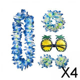 Maxbell 4xHawaiian Necklace Costume Set Beach Womens Fancy Dress Dress Decor Headband Blue