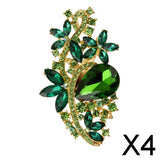 Maxbell 4xFashion Gold Bridal Rose Brooch Pin with Green Rhinestone Wedding Bouquet