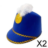 Maxbell 2xAmerican Marching Band Hat with Feather for Stage Performance Party Dress up blue