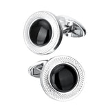 1 Pair Fashion Men's French Cuff Links Black Agate Round Copper Cufflinks - Aladdin Shoppers