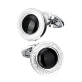 1 Pair Fashion Men's French Cuff Links Black Agate Round Copper Cufflinks - Aladdin Shoppers