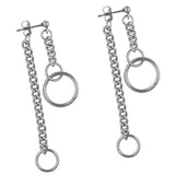 1 Pair Stainless Steel Tassel Chain Hollow Loop Dangle Drop Studs Earrings For Women - Aladdin Shoppers