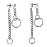 1 Pair Stainless Steel Tassel Chain Hollow Loop Dangle Drop Studs Earrings For Women - Aladdin Shoppers