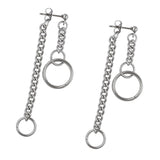 1 Pair Stainless Steel Tassel Chain Hollow Loop Dangle Drop Studs Earrings For Women - Aladdin Shoppers