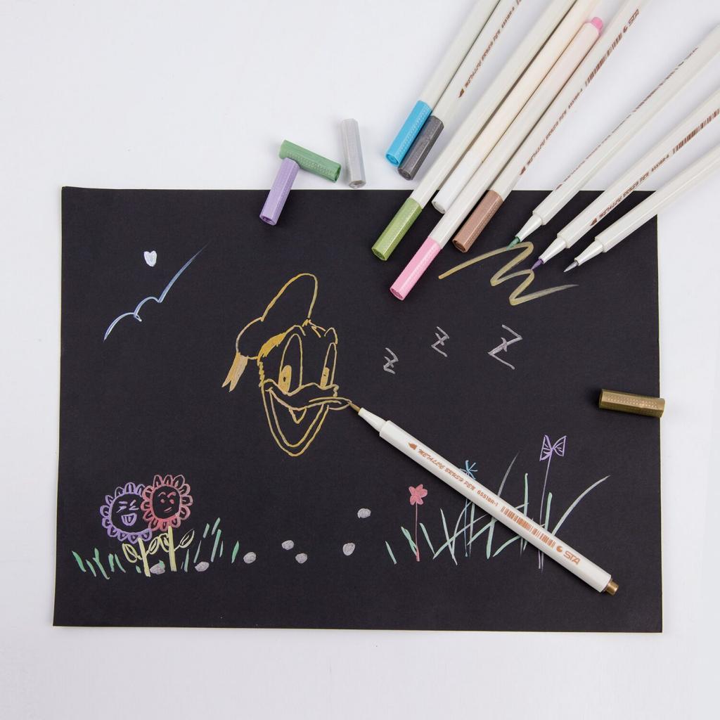 10 Colors Metallic Marker Pen Metal Marker Soft Brush Maker Pen for Album Black Paper DIY Scrapbooking Crafts Art Markers Stationery School Supplies - Aladdin Shoppers