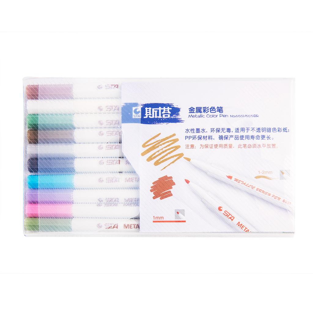10 Colors Metallic Marker Pen Metal Marker Soft Brush Maker Pen for Album Black Paper DIY Scrapbooking Crafts Art Markers Stationery School Supplies - Aladdin Shoppers