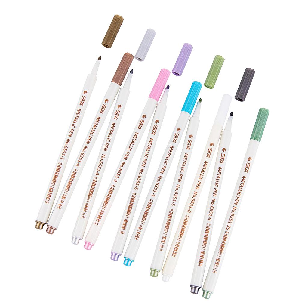 10 Colors Metallic Marker Pen Metal Marker Soft Brush Maker Pen for Album Black Paper DIY Scrapbooking Crafts Art Markers Stationery School Supplies - Aladdin Shoppers
