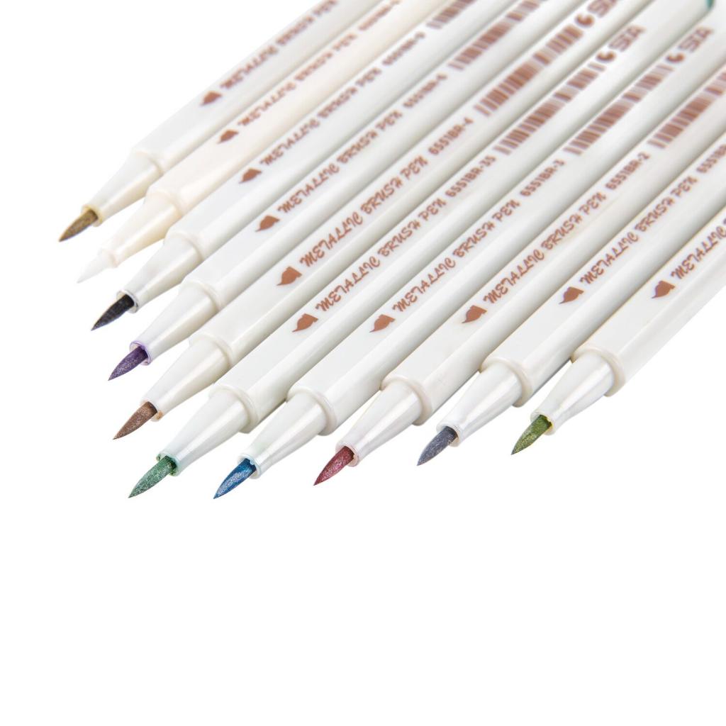 10 Colors Metallic Marker Pen Metal Marker Soft Brush Maker Pen for Album Black Paper DIY Scrapbooking Crafts Art Markers Stationery School Supplies - Aladdin Shoppers