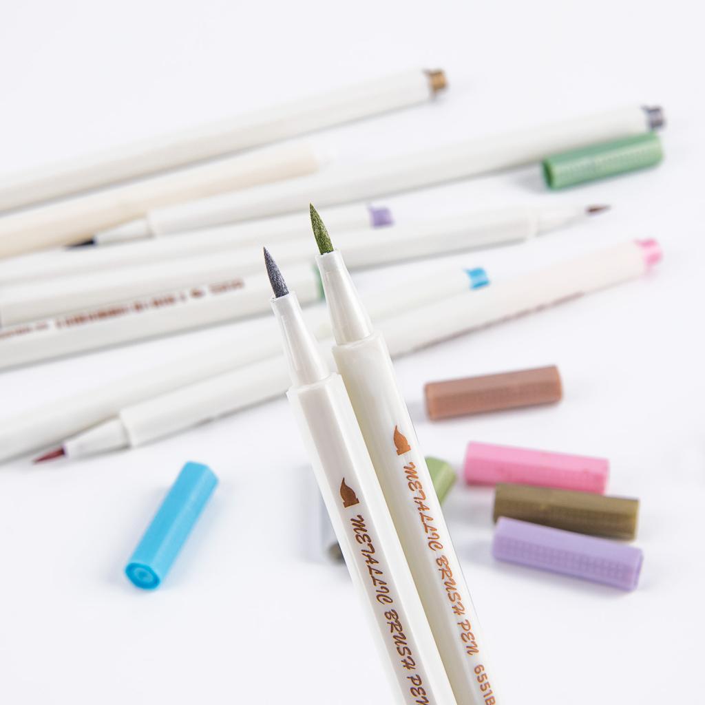 10 Colors Metallic Marker Pen Metal Marker Soft Brush Maker Pen for Album Black Paper DIY Scrapbooking Crafts Art Markers Stationery School Supplies - Aladdin Shoppers