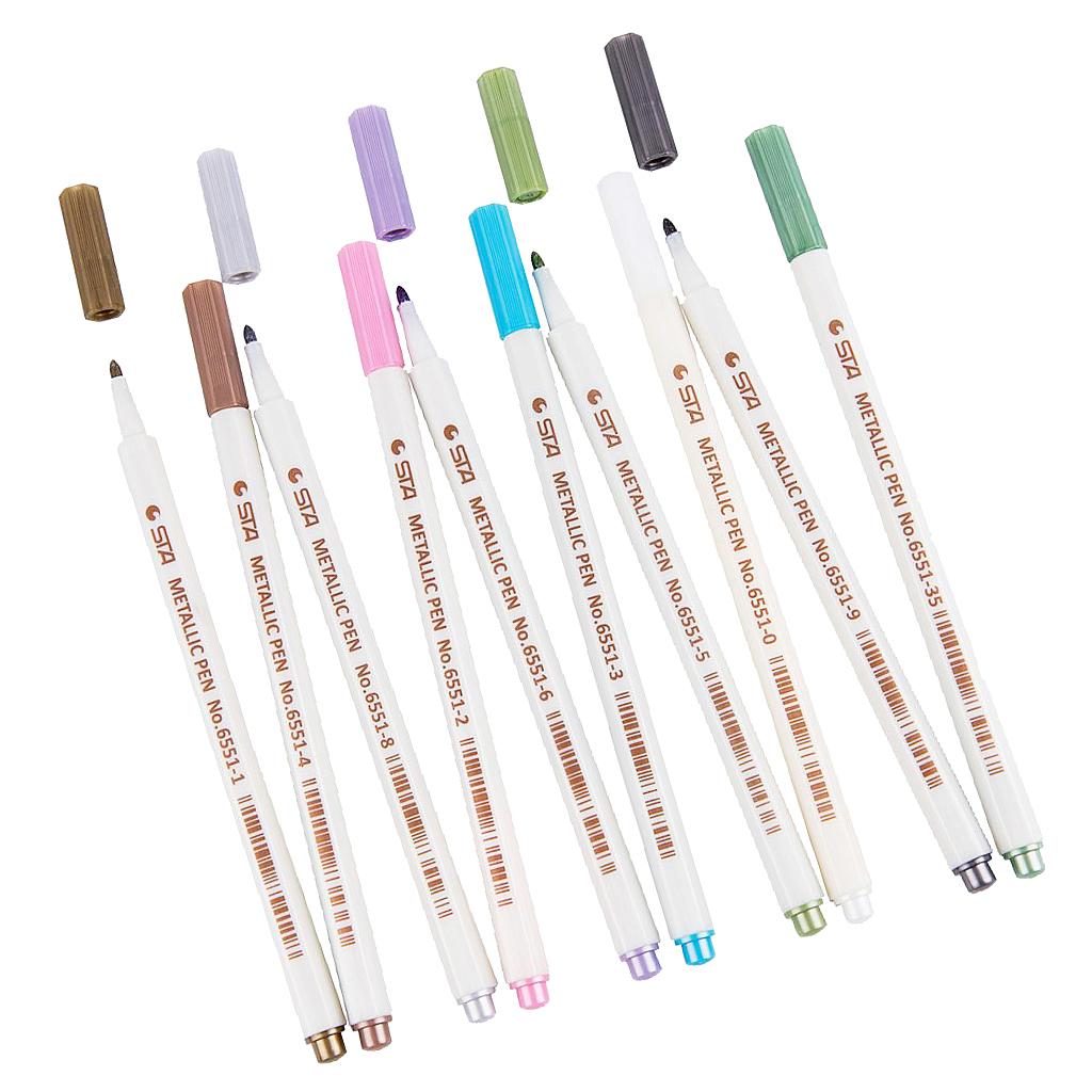 10 Colors Metallic Marker Pen Metal Marker Soft Brush Maker Pen for Album Black Paper DIY Scrapbooking Crafts Art Markers Stationery School Supplies - Aladdin Shoppers