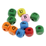100-Piece Mixed Color 10mm Wooden Alphabet Letters Cube Beads Kids DIY Craft - Aladdin Shoppers