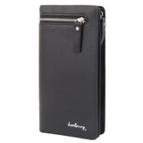 Men's PU Card Holder Dual Zip Wallet Purse Billfold Clutch Checkbook Black