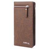 Men's PU Card Holder Zip Wallet Purse Billfold Clutch Checkbook Light Brown