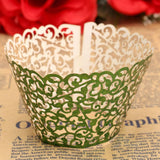 50x Lace Filigree Vine Cupcake Wrappers Liner Cases Wedding Favors Green