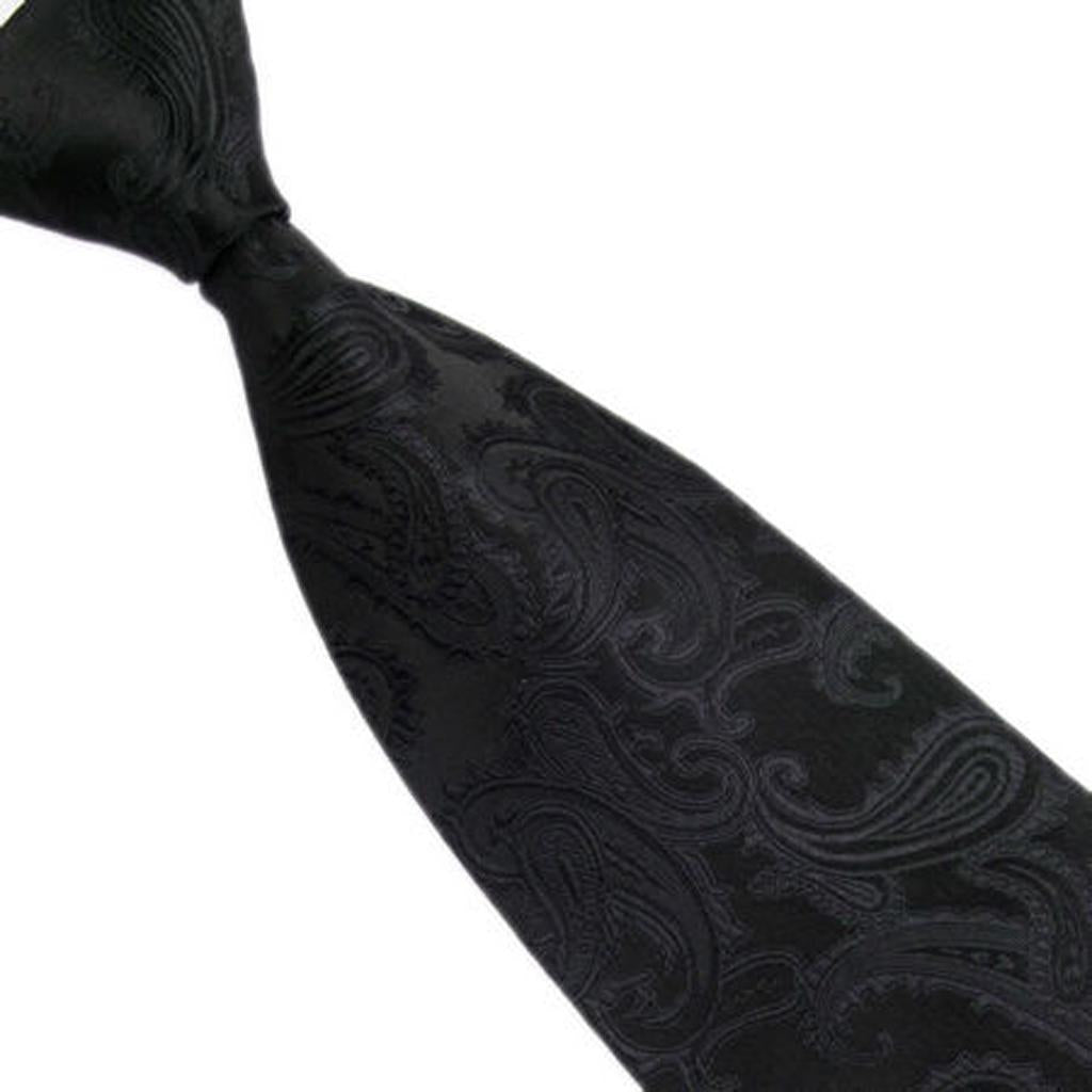 Mens Jacquard Neck Tie Hanky Cufflinks set Wedding Neckwear Black
