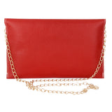 Max Maxb Ladies Leather Style Envelope Clutch Bag Purse with Chain red