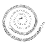 4-Row Rhinestone Ladies Waist Chain Belt in Silver