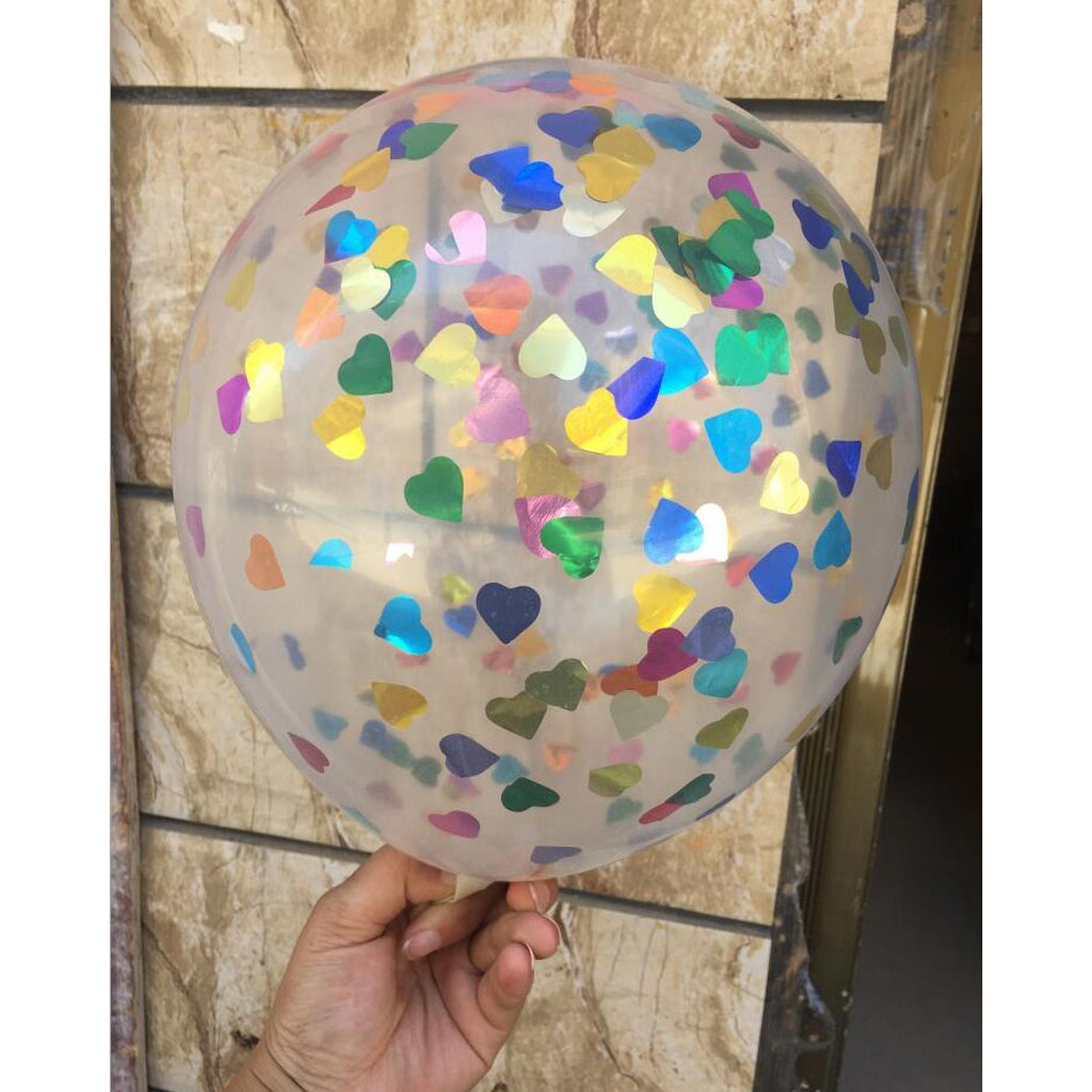 10x Clear Latex Balloons with Colorful Heart Confetti Party Decoration 12in - Aladdin Shoppers
