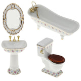 1/12 Dollhouse Mini Furniture Porcelain Bathroom Set Floral Toilet, Bathtub & Basin #2 - Aladdin Shoppers