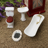 1/12 Dollhouse Mini Furniture Porcelain Bathroom Set Floral Toilet, Bathtub & Basin #2 - Aladdin Shoppers