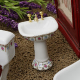 1/12 Dollhouse Mini Furniture Porcelain Bathroom Set Floral Toilet, Bathtub & Basin #2 - Aladdin Shoppers