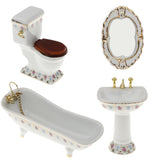 Maxbell 1/12 Dollhouse Mini Furniture Porcelain Bathroom Set Floral Toilet, Bathtub & Basin #2