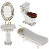 1/12 Dollhouse Mini Furniture Porcelain Bathroom Set Floral Toilet, Bathtub & Basin #2 - Aladdin Shoppers