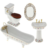 1/12 Dollhouse Mini Furniture Porcelain Bathroom Set Floral Toilet, Bathtub & Basin #2 - Aladdin Shoppers