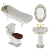 1/12 Dollhouse Mini Furniture Porcelain Bathroom Set Floral Toilet, Bathtub & Basin #2 - Aladdin Shoppers