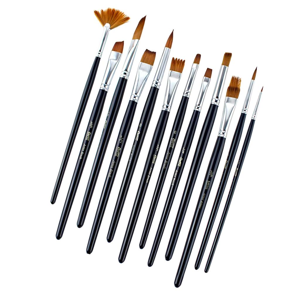 12 Piece Professional Nylon Hair Paint Brushes for Watercolor Acrylic Painting - Aladdin Shoppers