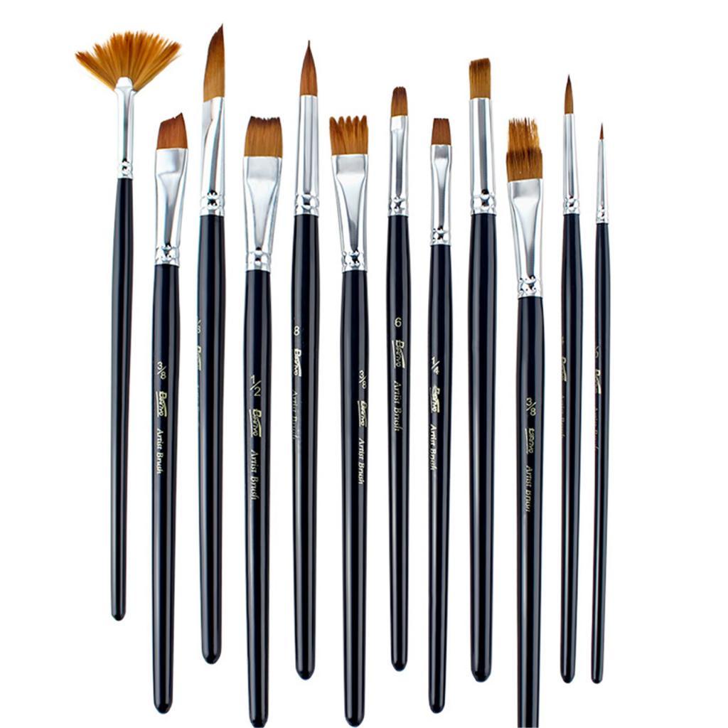 12 Piece Professional Nylon Hair Paint Brushes for Watercolor Acrylic Painting - Aladdin Shoppers