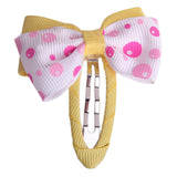 Baby Toddler Girl Hair Bow Flower w/ Snap Clip - Yellow White And Pink Dots