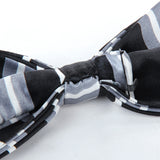 Mens Tuxedo Stripe Woven Bow Tie Bowtie Necktie Black And Silver Gray
