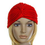 Women Girls Ladies Fashionable Polyester Pleated Pre Tied Turban Head Wrap Cap Twist Hat Red