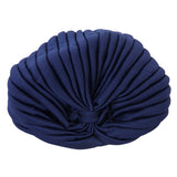 Navy Blue Polyester Pleated Turban Head Wrap Headwrap Cap Twist Hat