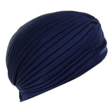 Maxbell Navy Blue Polyester Pleated Turban Head Wrap Headwrap Cap Twist Hat