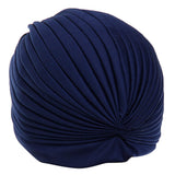 Maxbell Navy Blue Polyester Pleated Turban Head Wrap Headwrap Cap Twist Hat