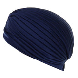 Maxbell Navy Blue Polyester Pleated Turban Head Wrap Headwrap Cap Twist Hat