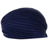 Maxbell Navy Blue Polyester Pleated Turban Head Wrap Headwrap Cap Twist Hat