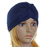 Maxbell Navy Blue Polyester Pleated Turban Head Wrap Headwrap Cap Twist Hat