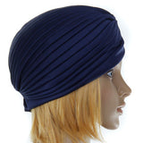 Maxbell Navy Blue Polyester Pleated Turban Head Wrap Headwrap Cap Twist Hat