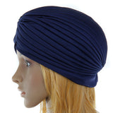 Maxbell Navy Blue Polyester Pleated Turban Head Wrap Headwrap Cap Twist Hat