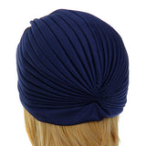 Maxbell Navy Blue Polyester Pleated Turban Head Wrap Headwrap Cap Twist Hat