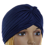 Maxbell Navy Blue Polyester Pleated Turban Head Wrap Headwrap Cap Twist Hat